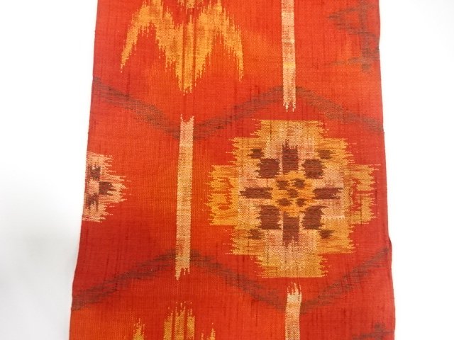  じゅらく製　手織り紬　抽象花模様織り出し　名古屋帯